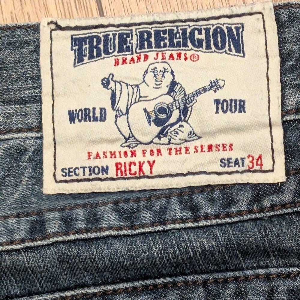 True Religion Ricky Mens Jeans 28 Relaxed Fit Straight Leg Denim Vintage Ripped - Picture 6 of 6